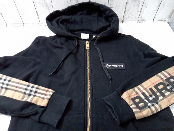 BURBERRY バーバリー ジップアップパーカー スウェットパーカー 両袖ヴィンテージチェック 8024543 ブラック M 店舗受取可 BURBERRY バーバリー パーカー ベージュ BURBERRYバーバリー『ヴィンテージチェックパネル ロゴスウェットジップアップ