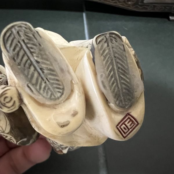 象牙風 七福神 山口銘 唐木台 検) 象牙細工 山口 象牙彫刻 芯彫 時代