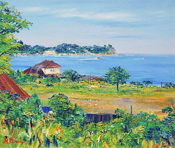 □新井康須雄□ 一枚の繪 【二見ヶ浦海岸】 油彩 10号 直筆サイン 真作