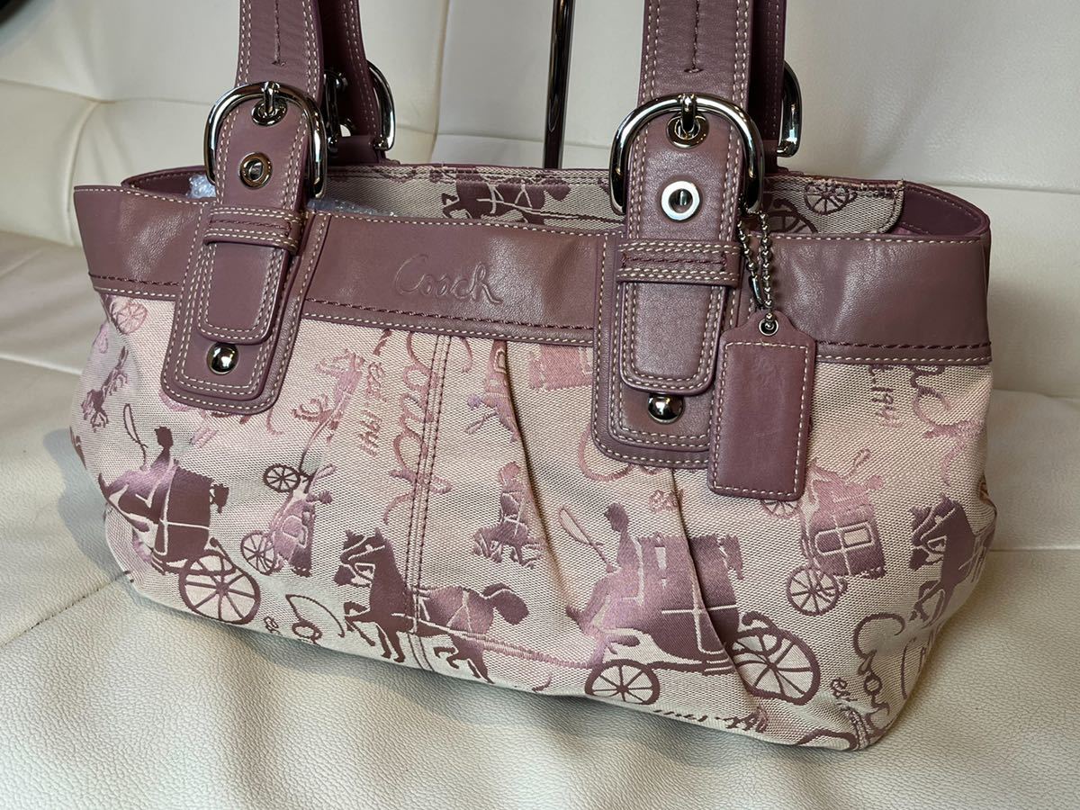 COACH馬車柄ブラウン キャンパス レザー トートバッグ 【公式通販】