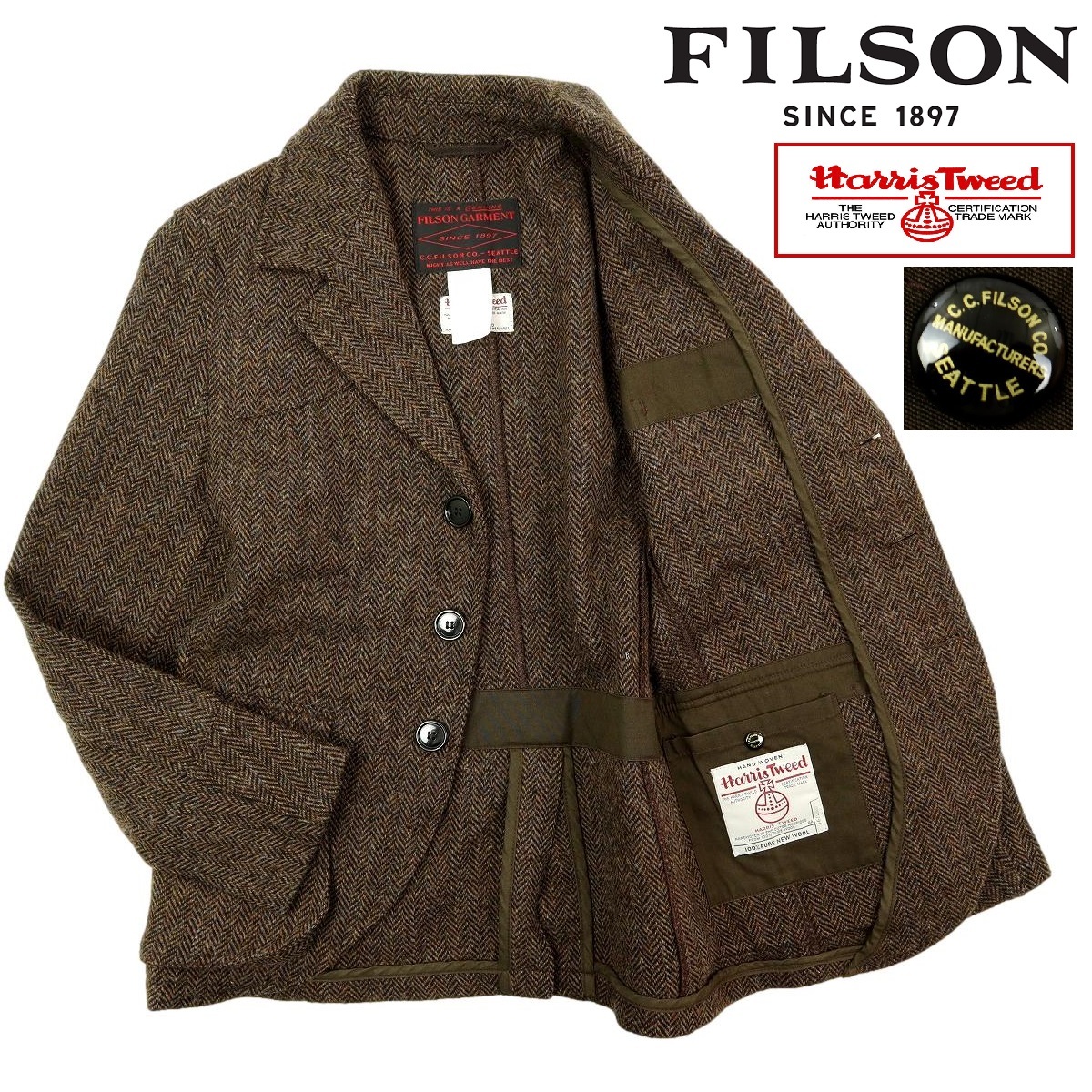 B1628】【極美品】【イタリア製】FILSON×HARRIS TWEED フィルソン 