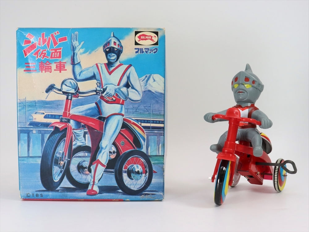 ブルマァク 当時モノ TBS シルバー仮面 ゼンマイ 三輪車 ソフビ