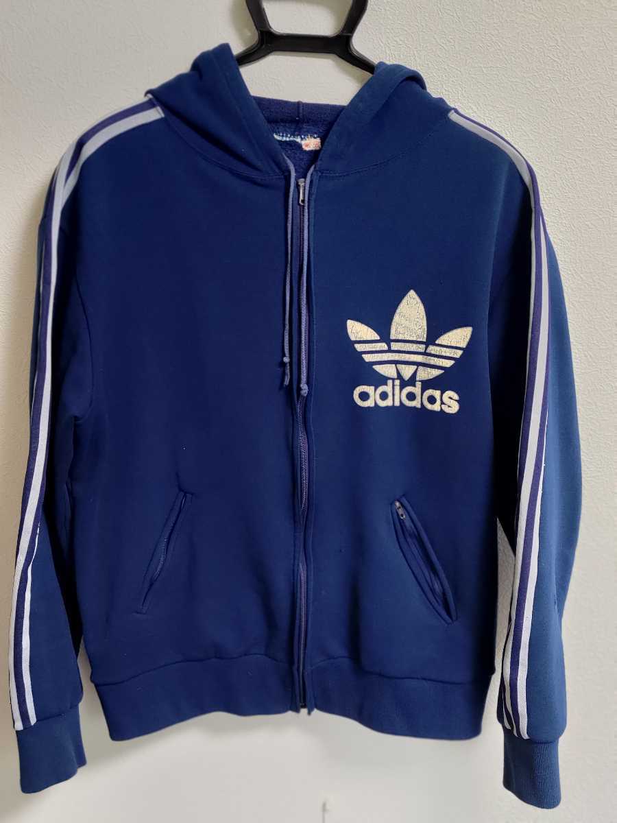 adidas アディダス トレフォイル 3つ葉 フード ネイビー 【貴重！ヴィンテージ】adidas トレフォイル フーディー ジャージ パーカー 
