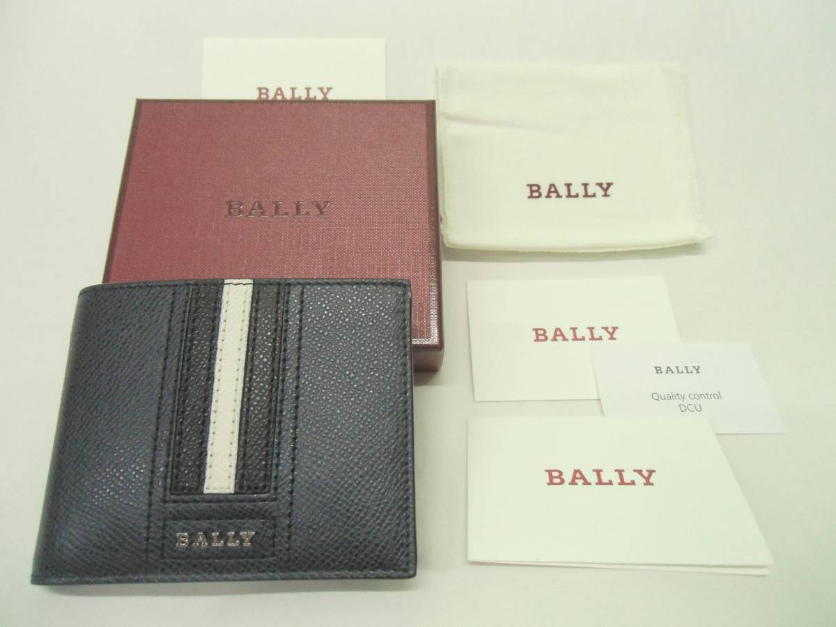 BALLY バリー ストライプ レザー ロゴ 二つ折り財布 メンズ 白 黒 