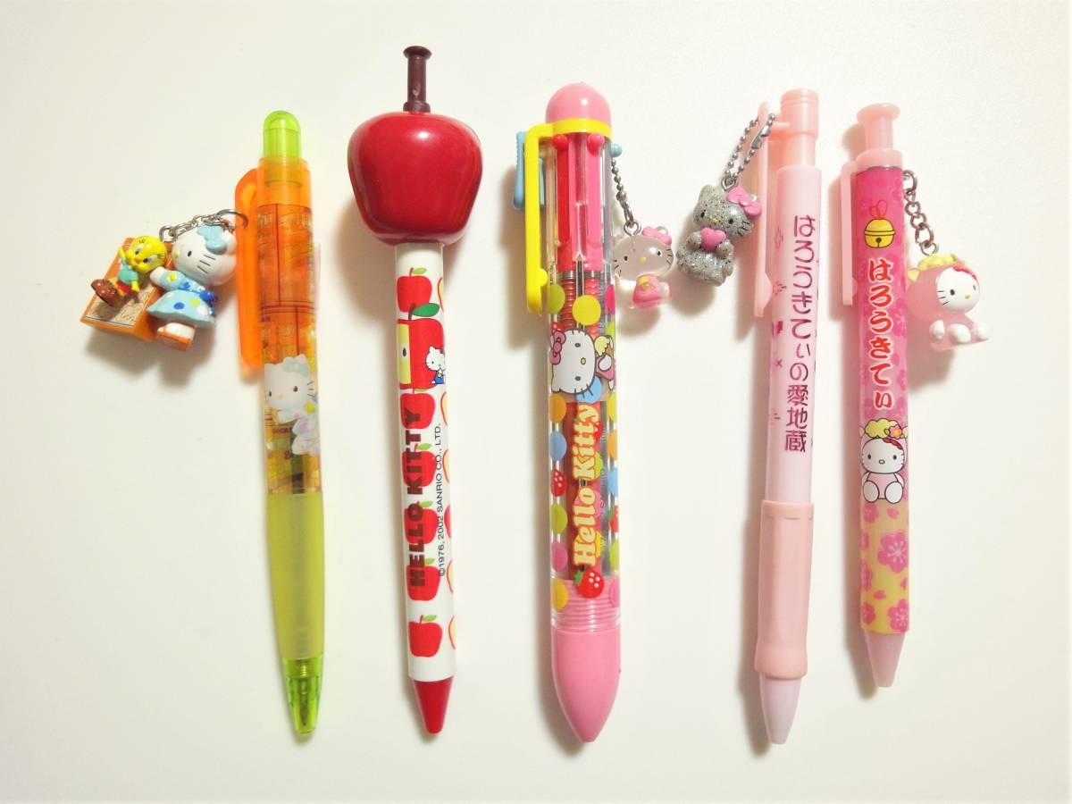 ハローキティりんご 定規 シャーペン　ボールペン　2000年製　レア 中古 難あり ハローキティ 愛地蔵 リンゴ トゥイーティー ひつじ 4色＋