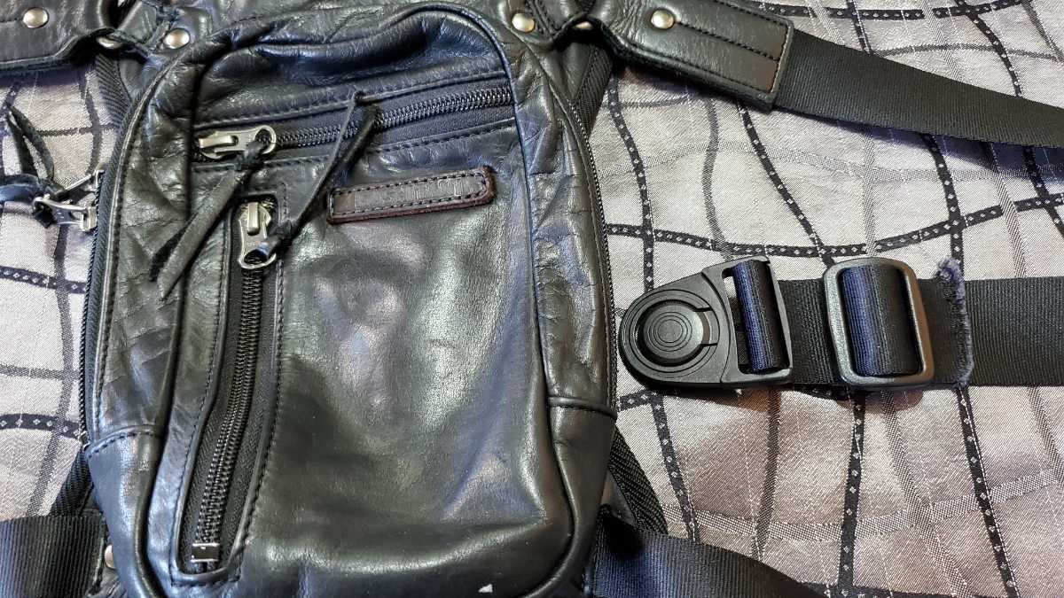 □クシタニ 2way レッグバッグ ブラック 牛革 レザーバッグ ウエスト 