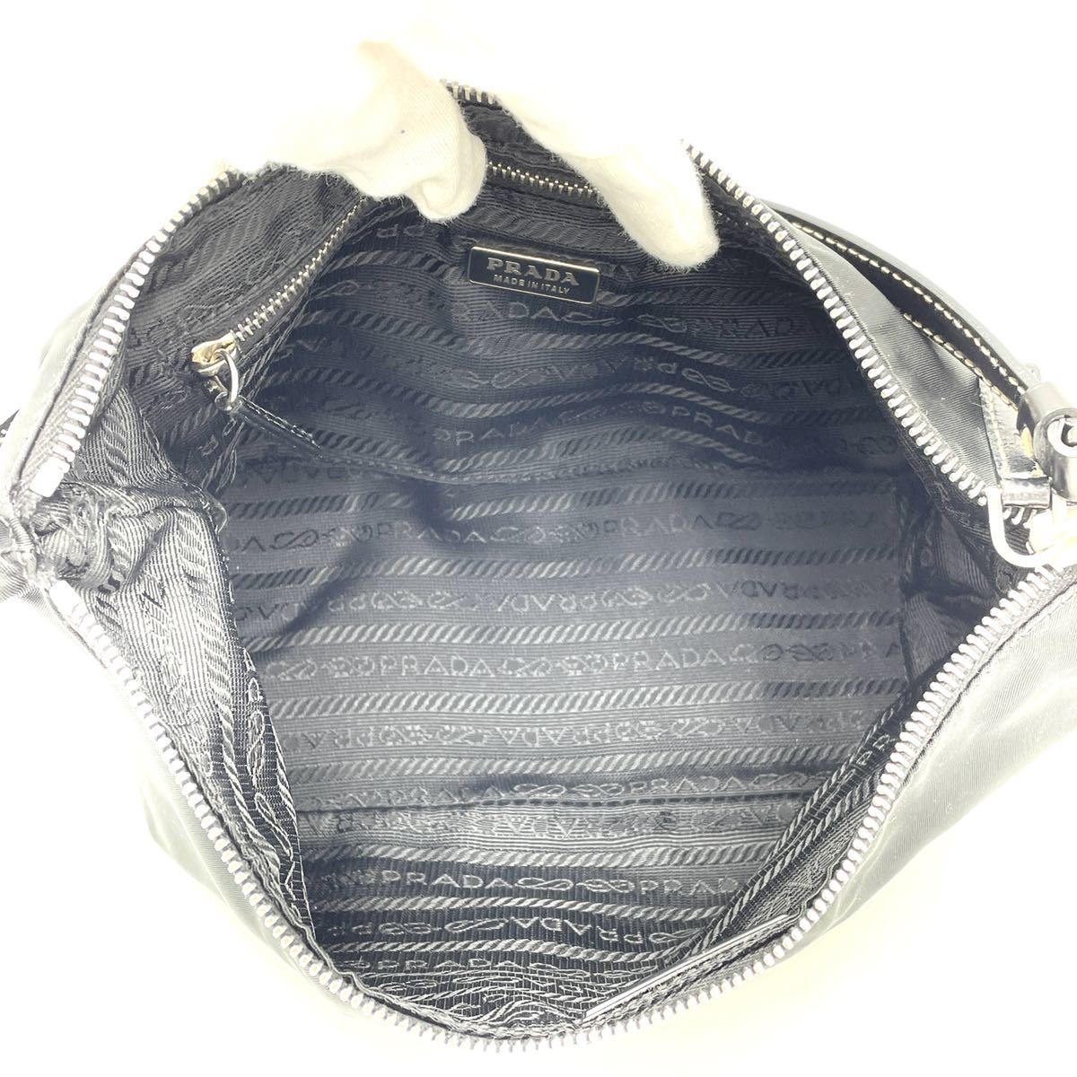 1円 極美品 PRADA プラダ ポコノ テスートナイロン レザー ブラック 黒 