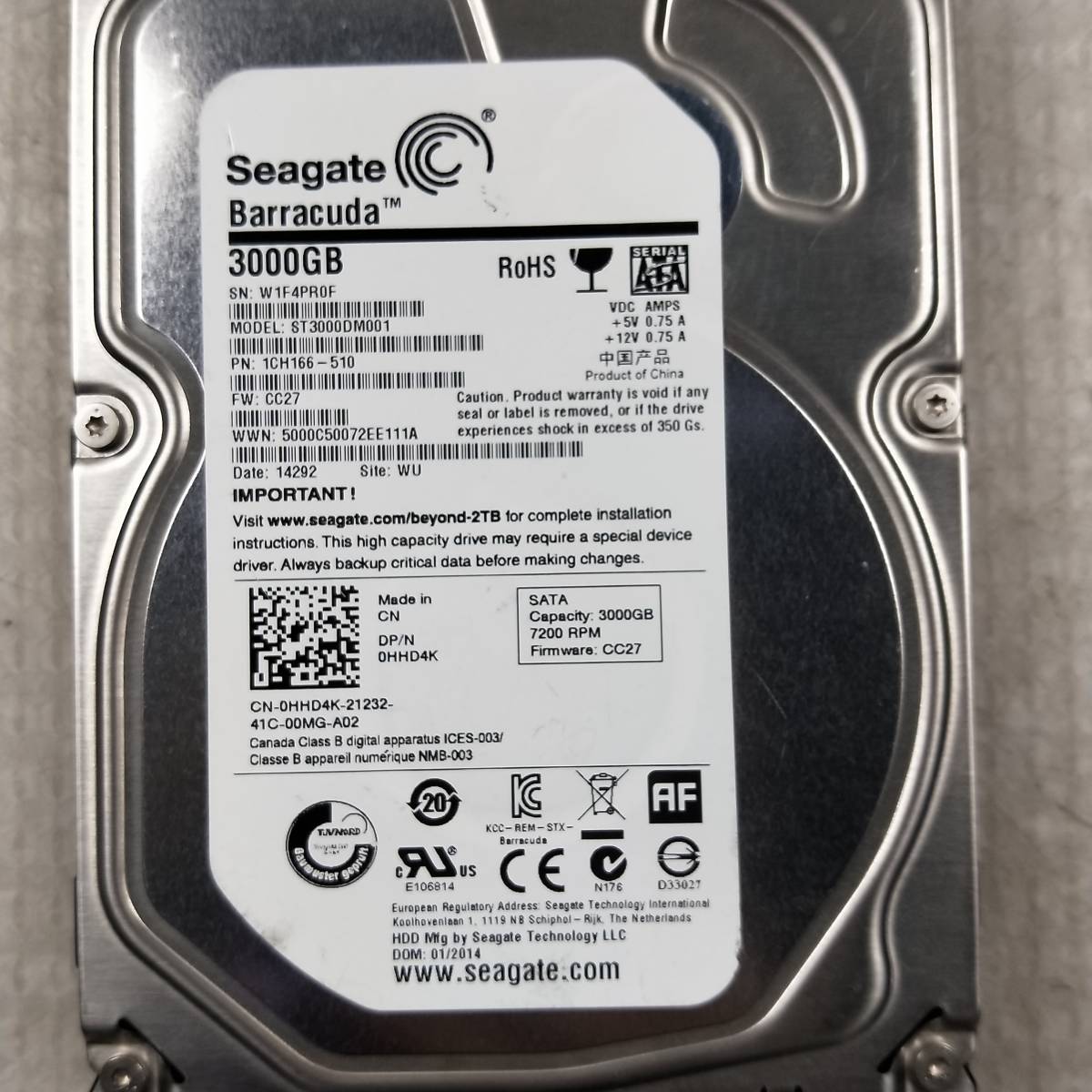 専用ページ 中古パーツ】3.5 SATA 3TB 1台 正常 Seagate ST3000DM001 使用時間