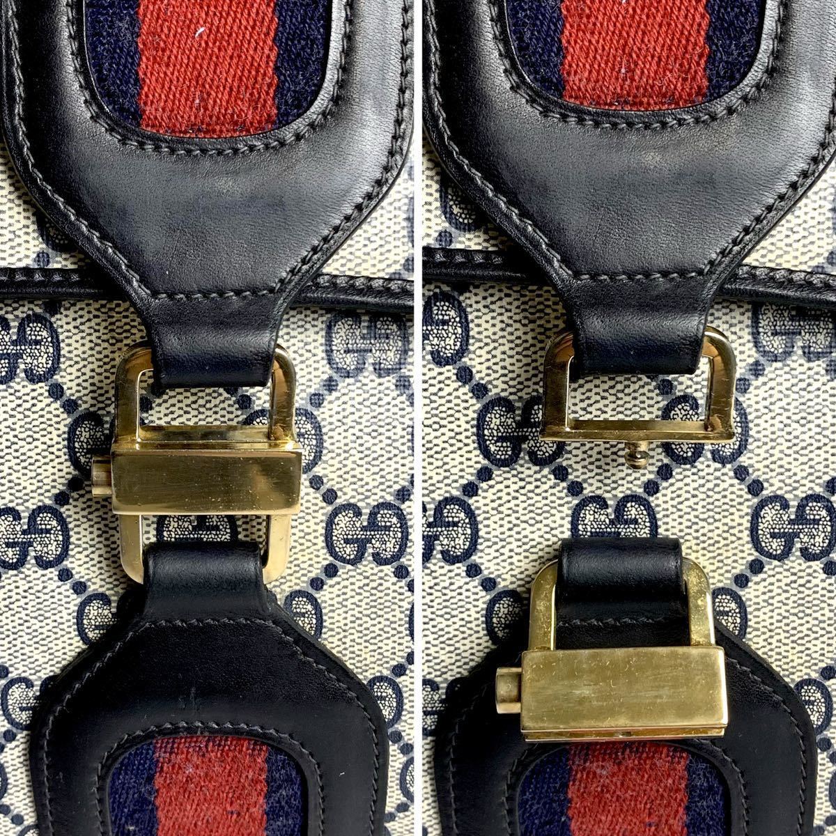 1円 希少 GUCCI オールドグッチ シェリーライン ネイビー 2way 