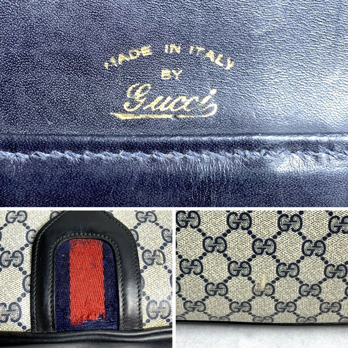 1円 希少 GUCCI オールドグッチ シェリーライン ネイビー 2way 