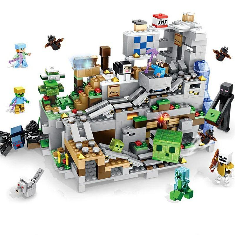 マインクラフト洞窟トロッコ1000pcお片付袋付LEGOレゴ互換 ブロック 