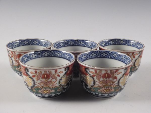 5客 金彩色絵 花鳥文 □匠□古伊万里 無傷 13cm 飾皿