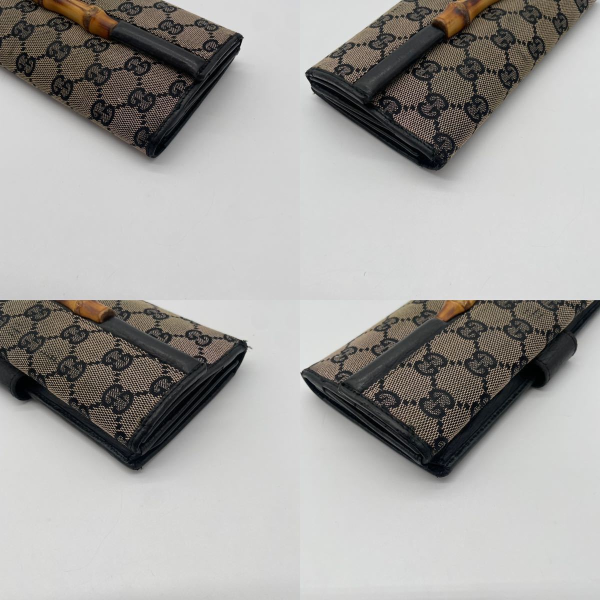GUCCI(グッチ) 長財布 バンブー 112535 黒×ライトブラウン レザー 1円 【未使用保管】 GUCCI グッチ バンブー 長財布 GGキャンバス