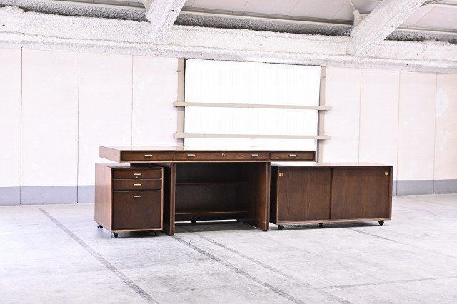 カリモク家具　プレジデントデスク 最高級 カリモク プレジデントデスク 3点セット ワゴン キャビネット