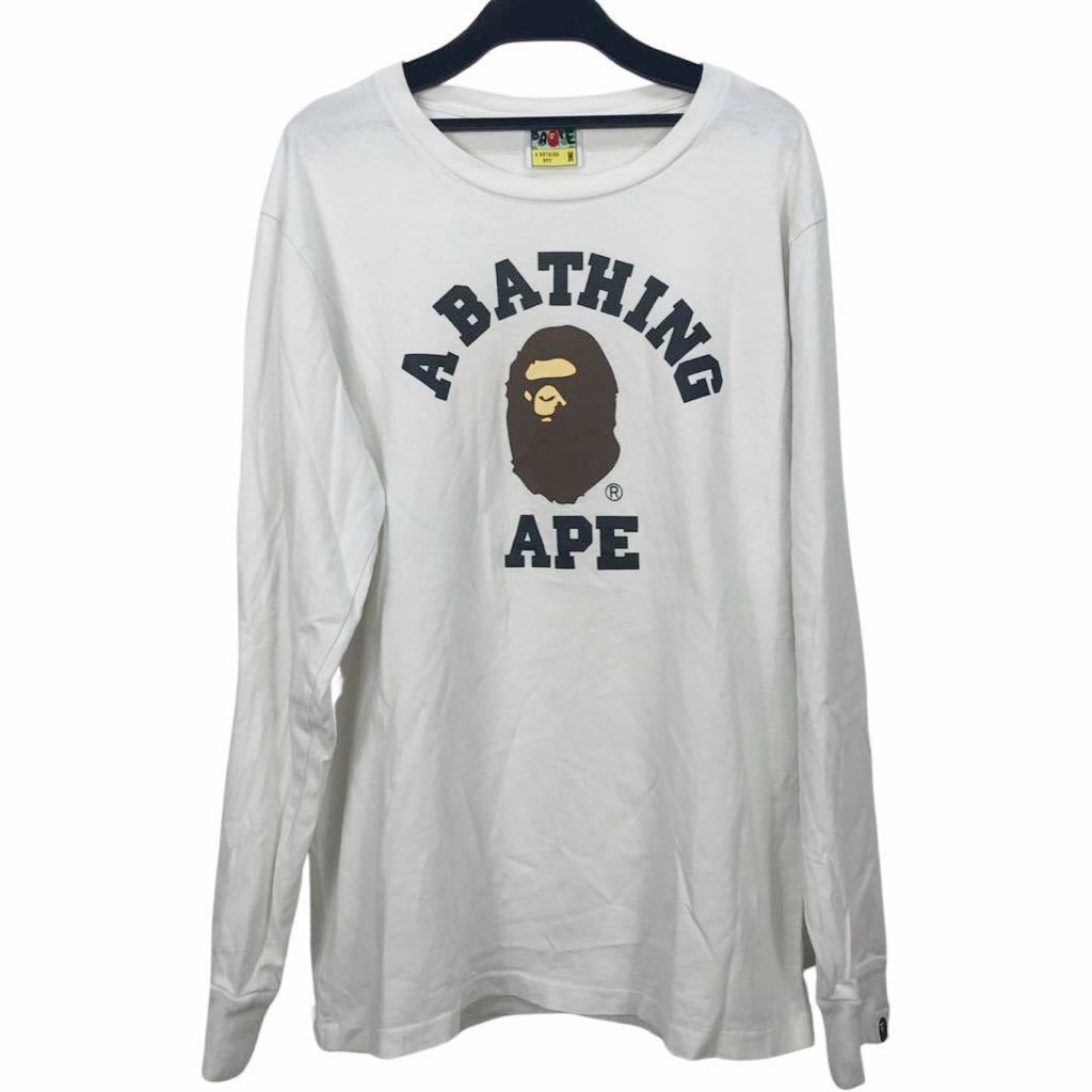 A BATHING APE BAPE アベイシングエイプ メンズ ホワイト プリント 長袖Tシャツ トップス M表記