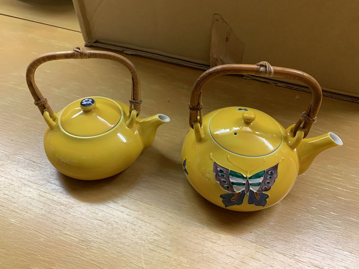 清水焼 黄交趾 - 急須 | 高島洸春 湯呑み5客 蝶文 洸春窯