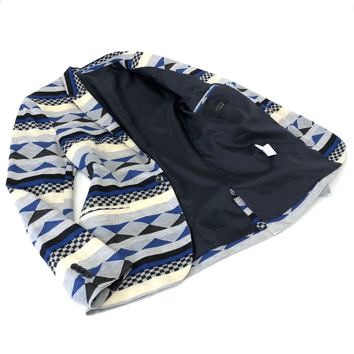 Fd22《美品》ZARA MAN ザラマン 幾何学模様 総柄 1釦 デザイン 