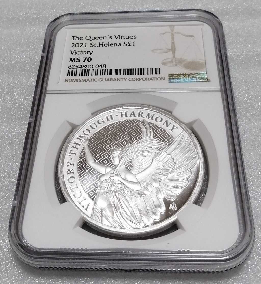 2021 セントヘレナ 女王の美徳 勝利の女神 1ポンド銀貨 NGC MS70 セントヘレナ 2021 女王の美徳シリーズ 銀貨 勝利 NGC MS70 【公式通販】