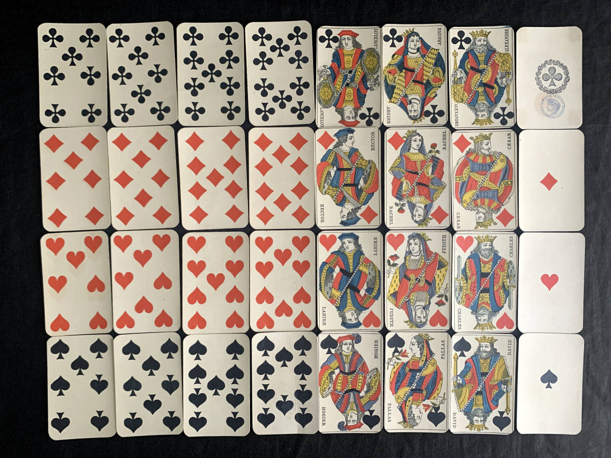 フランス 19世紀後期 B.P Grimaud ピケ デッキ カード 32枚 完品 トランプ 西洋 カルタ タロット 絵札 版画 美術 西洋 アンティーク 5 ピケ カード フランス The トランプ 卸売