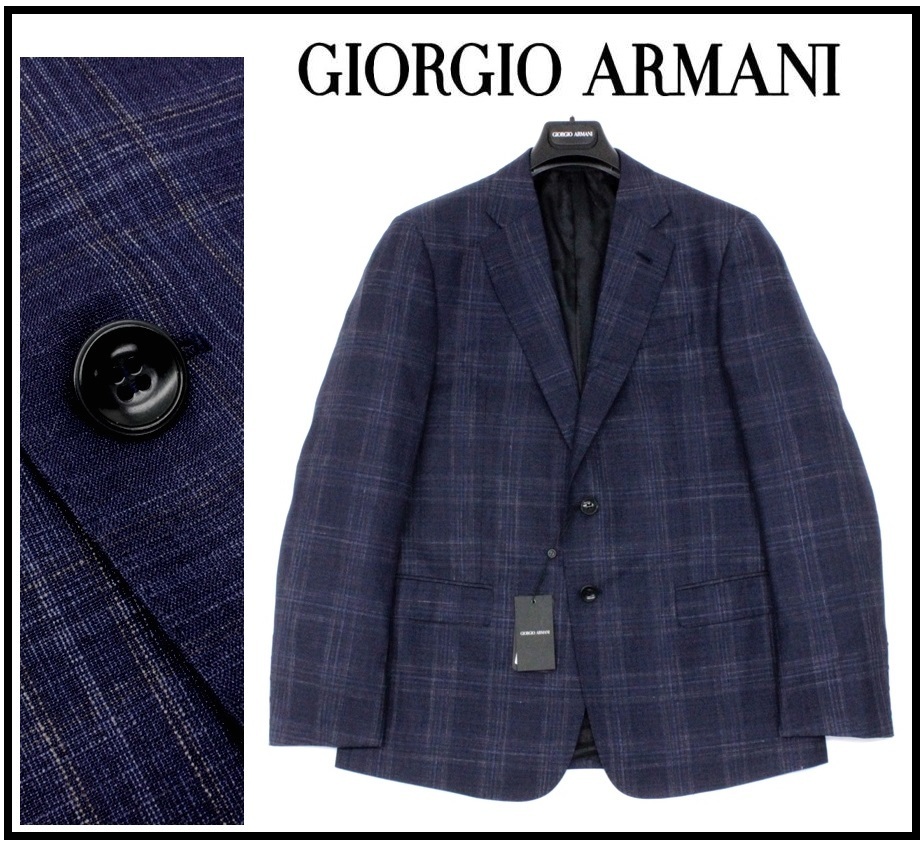 定番，正規品 32万 50=M L 黒ラベル GIORGIOアルマーニ 紺チェックシルクリネン混ウールジャケットSOFT1円(テーラードジャケット、ブレザー)｜売買されたオークション情報、yahooの商品情報をアーカイブ公開 - 男性用
