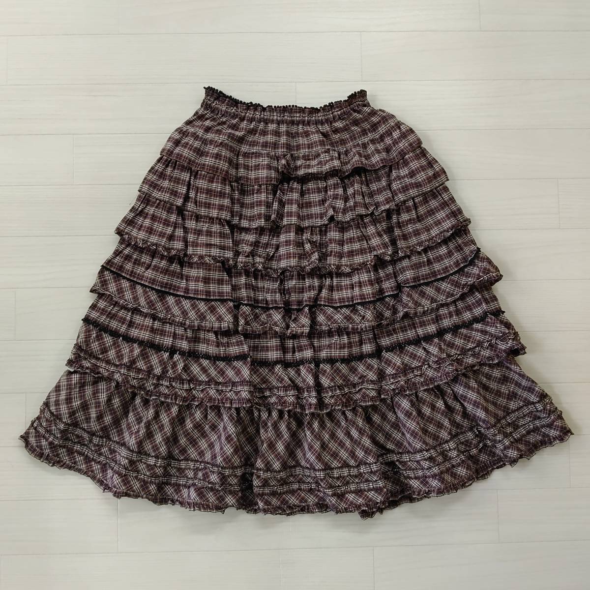 極美品 ピンクハウス ロングスカート ティアード チェック柄 リボン
