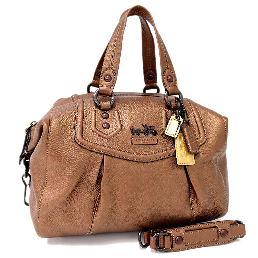 1円～ コーチ ボストンバッグ レザー ブラウン ショルダーストラップ付