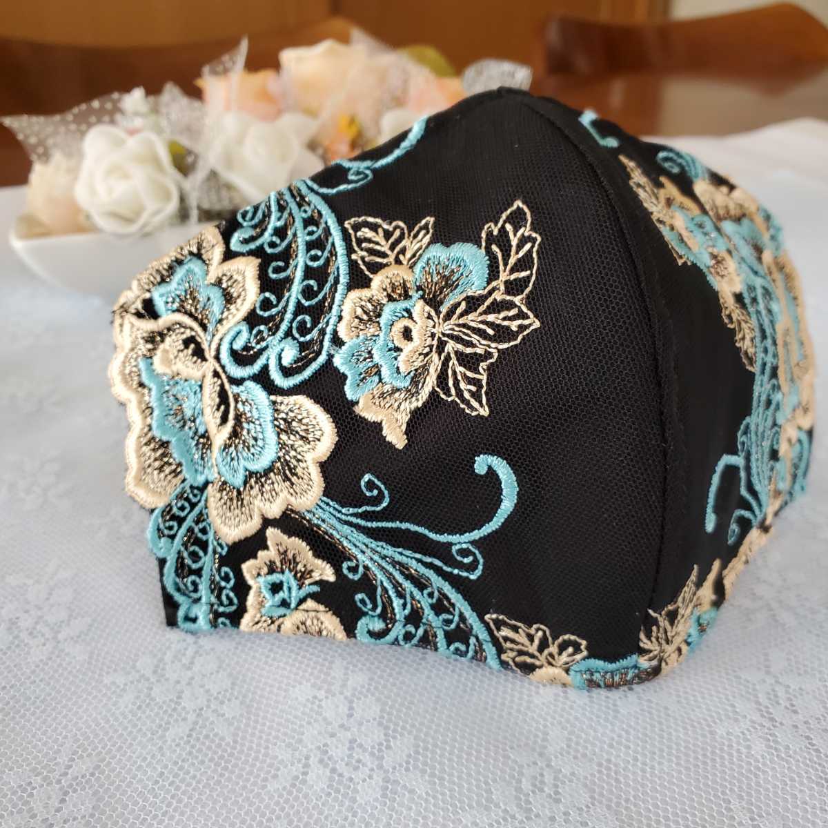 ☆土日セール☆ミニ薔薇刺繍レース インナーマスク 小池都知事 はこび
