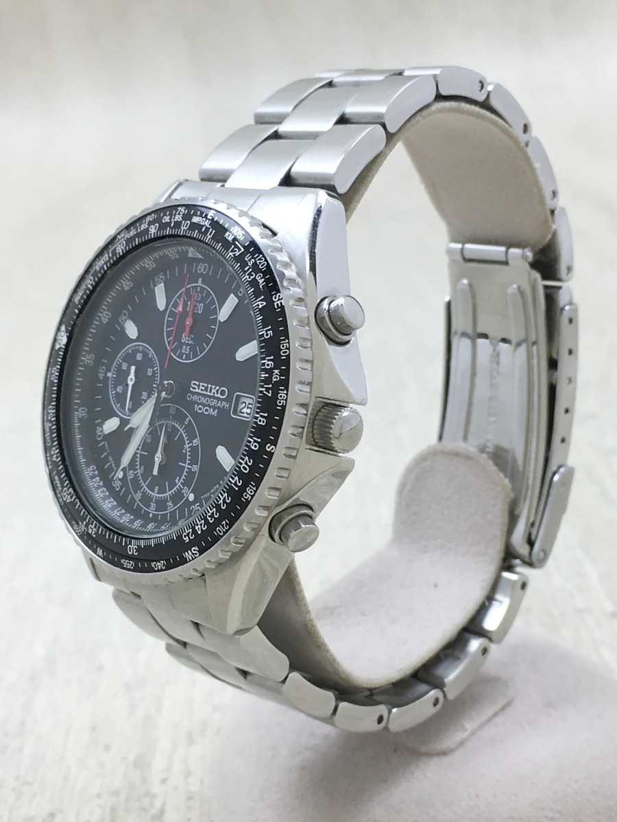 SEIKO◇クォーツ腕時計/アナログ/ステンレス/BLK/7T92-0CF0 - SEIKO 