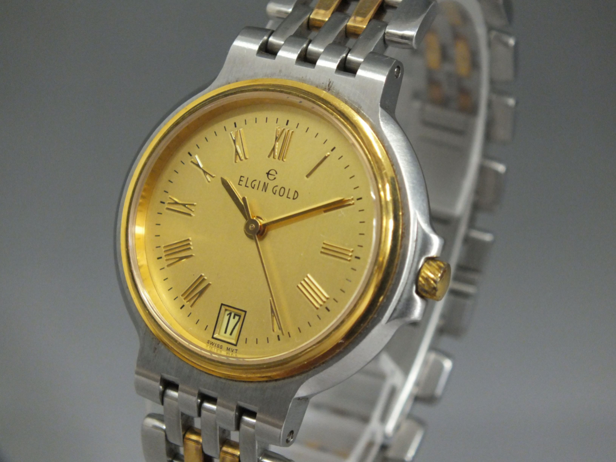 Z】ELGIN GOLD/エルジン ゴールド 18K 刻印 18金 メンズ腕時計