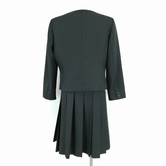 1円 イートン ベスト チェックスカート リボン 等 上下5点セット 指定 大きいサイズ 冬物 長袖 女子 熊本菊池高校 黒 中古 ランクC EY6900_2