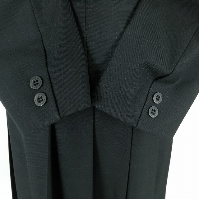 1円 イートン ベスト チェックスカート リボン 等 上下5点セット 指定 大きいサイズ 冬物 長袖 女子 熊本菊池高校 黒 中古 ランクC EY6900_3