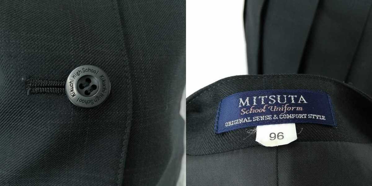 1円 イートン ベスト チェックスカート リボン 等 上下5点セット 指定 大きいサイズ 冬物 長袖 女子 熊本菊池高校 黒 中古 ランクC EY6900_8