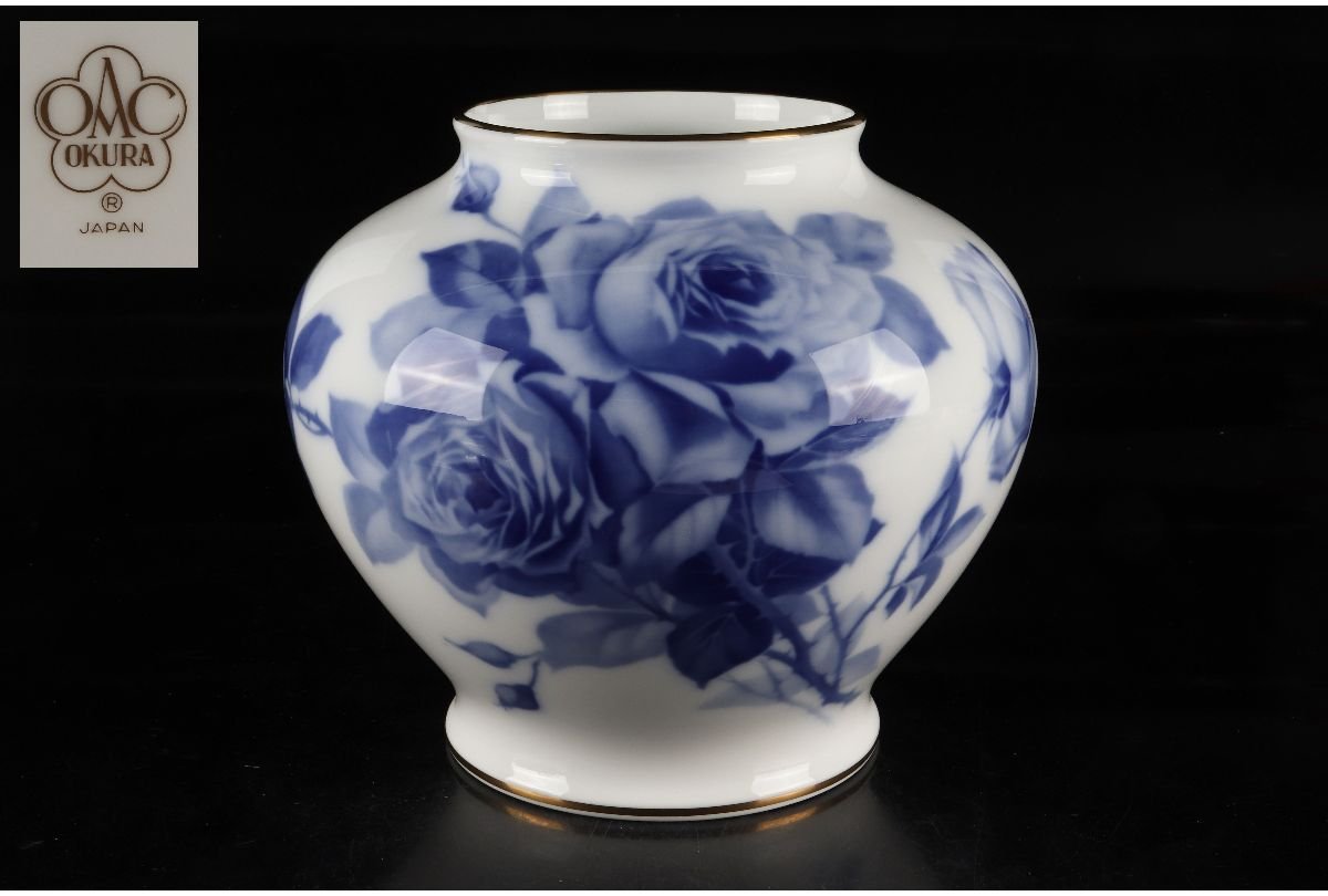 限定セール，新作登場 URA OKURA/大倉陶園/ブルーローズ花瓶/共箱/5-5-96 検 骨董/置物/オブジェ/飾物/壷/壺/花入/花器/華道具/花生(大倉陶園)｜売買されたオークション情報、yahooの商品情報をアーカイブ公開 - オークフ 大倉陶園