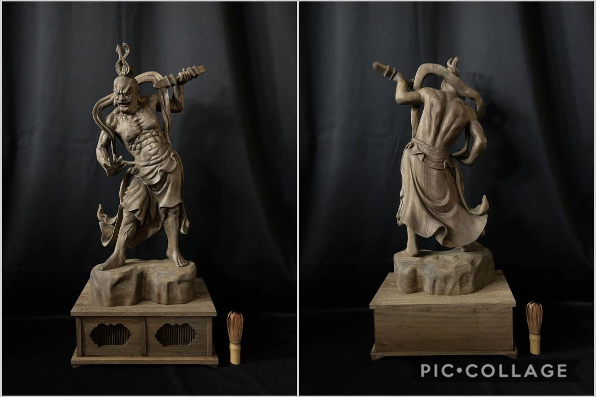 特大72cm 井波彫刻　楠材　木彫仏像　仏師手仕上げ品　仁王像　金剛力士像一式 大迫力 特大72cm 井波彫刻 一刀彫 楠材 古美術 時代彫刻 仏教工芸品