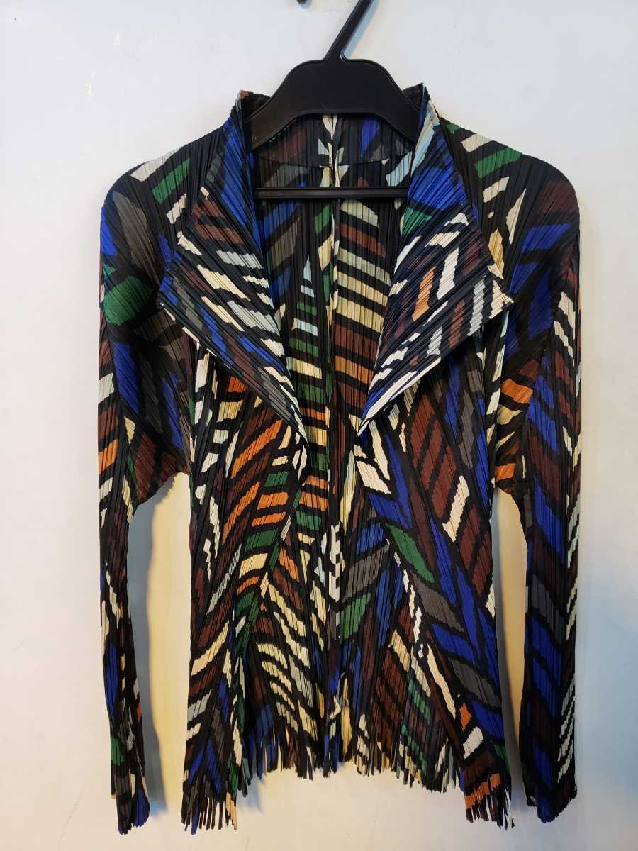 Pleats Please マルチカラーカーディガン ミヤケイッセイ サイズ3 ISSEY MIYAKE イッセイミヤケ プリーツ カーディガン マルチカラー