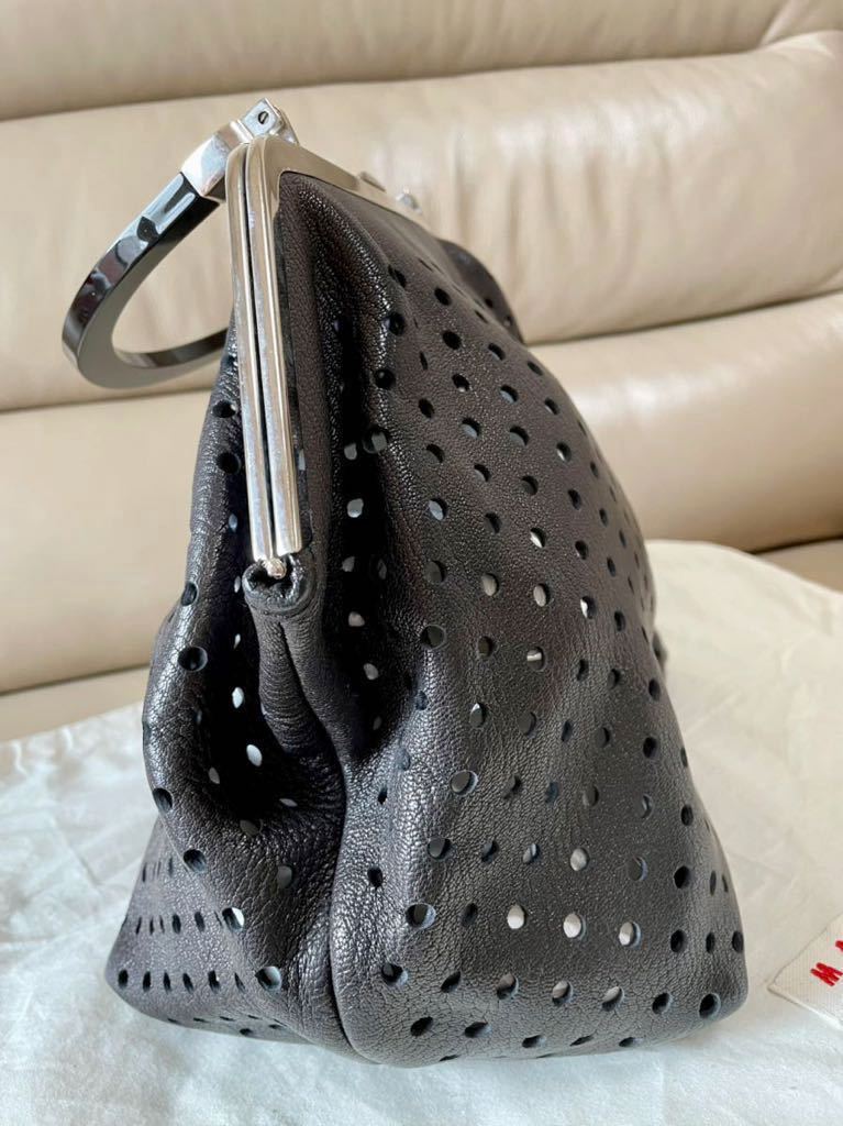 マルニ☆激レア 美品 レザーパンチング がま口 バック 黒 マルニ MARNI 