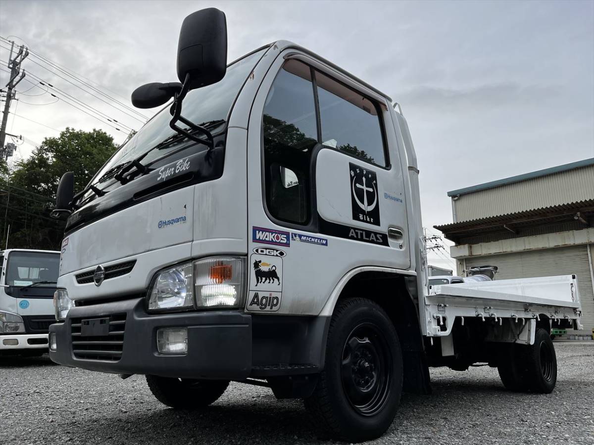 日産 アトラス 平ボディ トランポ バイク輸送車両 平成15年 積載量  