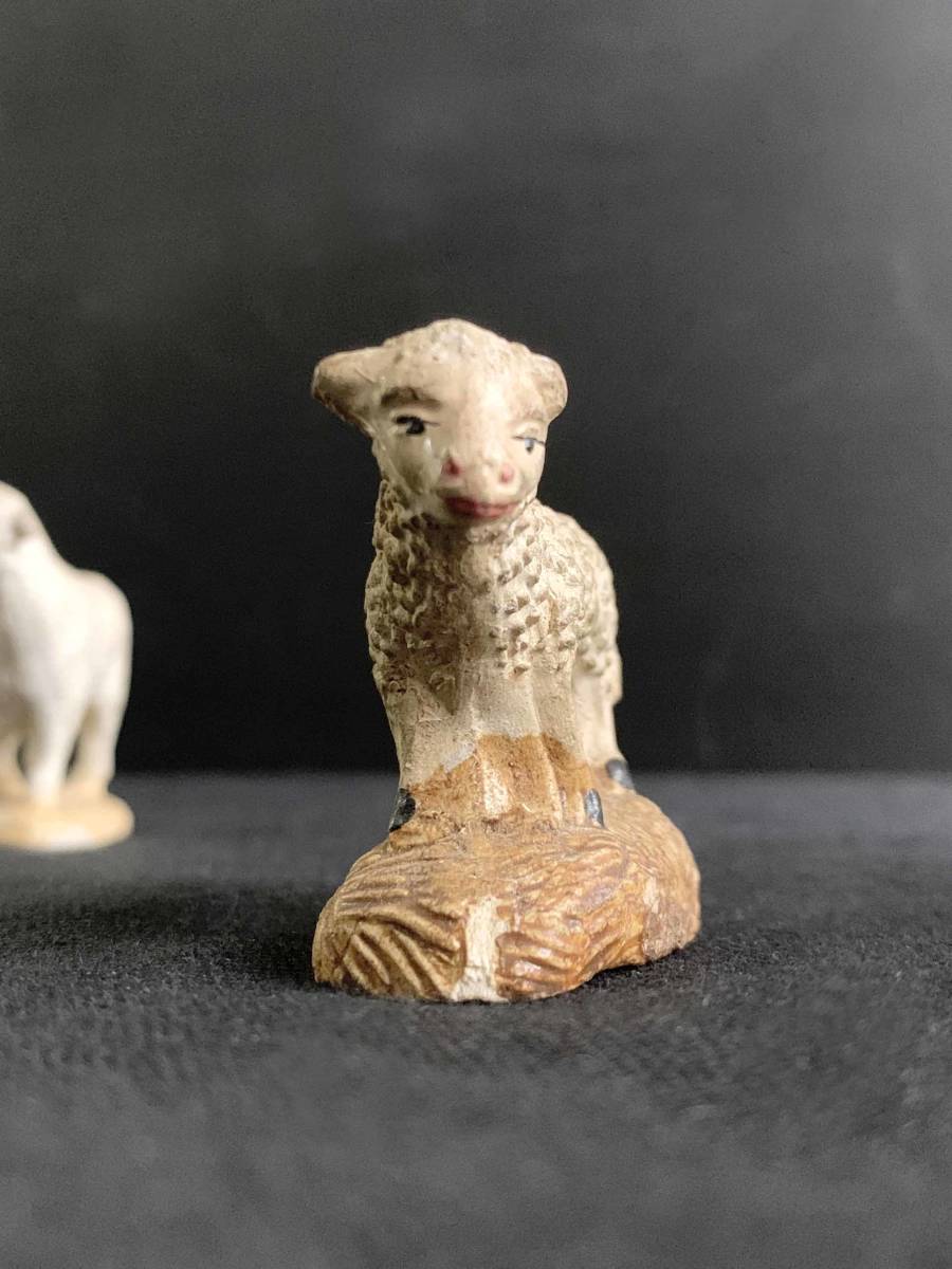 フランス 1920-50s 素焼き ひつじ 羊 彫刻 動物 猫 犬 オブジェ皿 器
