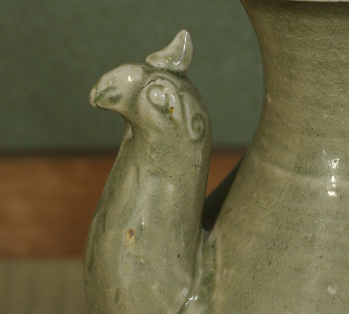 秘蔵品 越州窯飛青磁鶏耳壷 五代十国時代(宋)｜