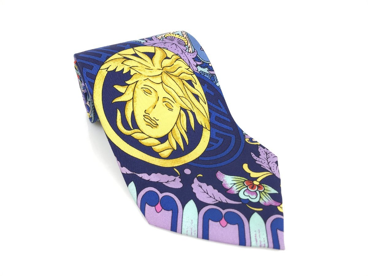 送料無料あり ヴェルサーチ VERSACE シルクネクタイ メデューサ ブルー