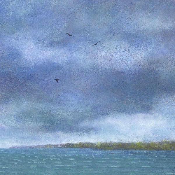 曲子明良 絵画 日本画 「湖北」 風景画 在銘 箱付 希少品 真作】【WISH】曲子明良「湖畔」日本画 10号 金落款 共シール ◇水辺