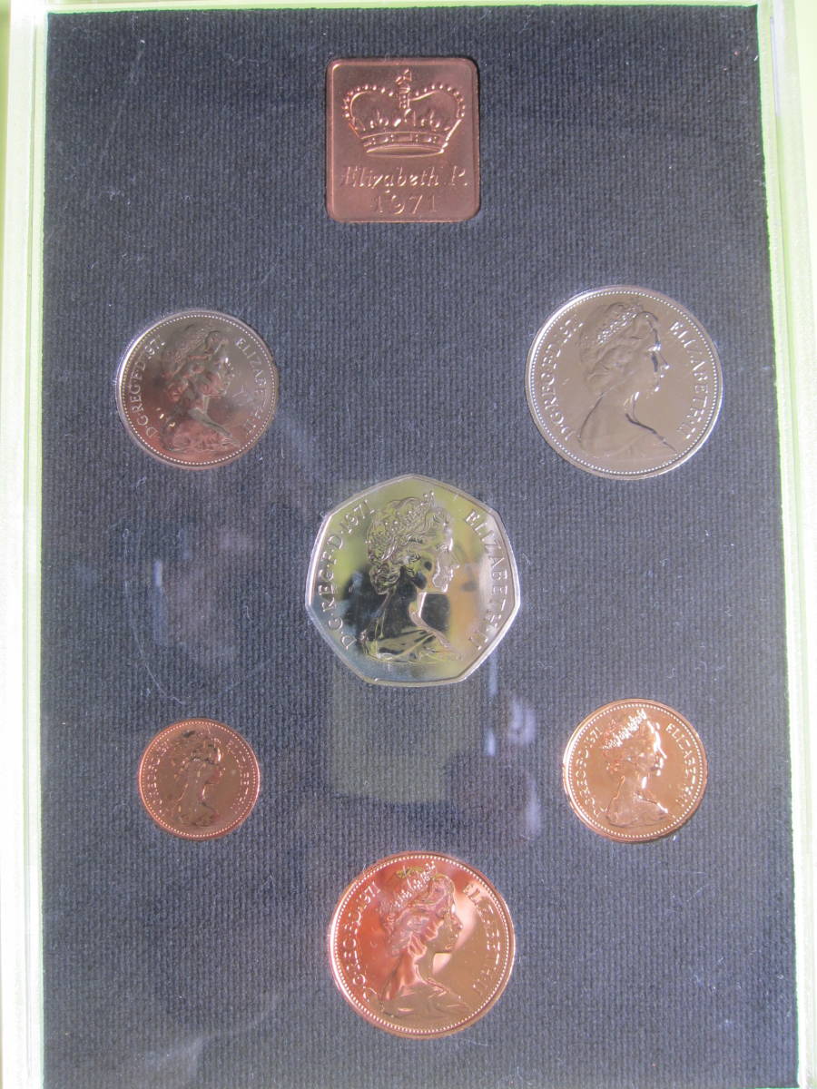 1971年英国 新貨幣プルーフセット「50ペンスから1/2ペニーまでの6種  