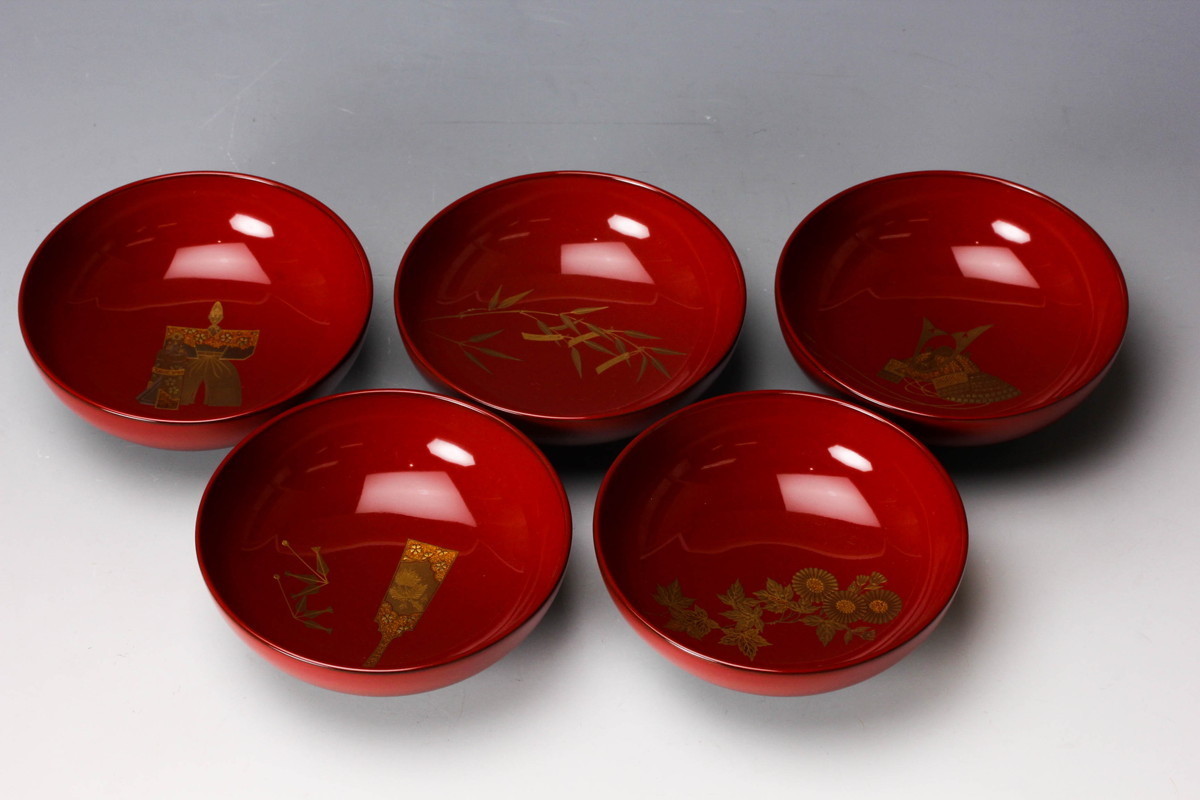 佳香】 輪島塗五節句蒔絵吸物椀 五客 仕立箱(椀)｜売買された