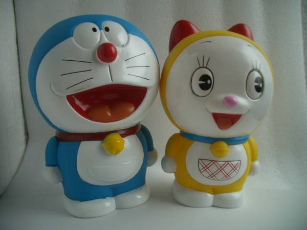 ☆ドラえもん、ドラミちゃん ソフビ人形貯金箱 セット (ドラえもん