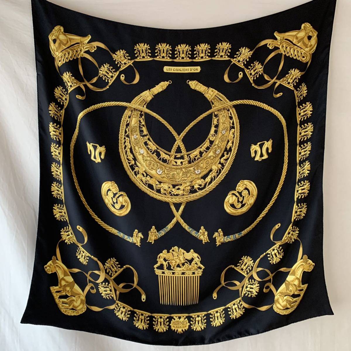 エルメス カレ90 黄金の騎士 ヴィンテージ シルク スカーフ ストール STK
