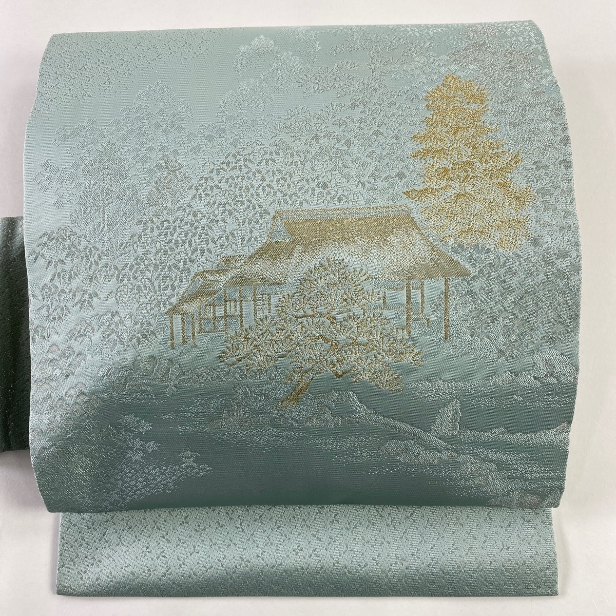 新作入荷，定番 名古屋帯 秀品 寿光織 建物 風景 金糸 箔 青灰色 正絹(仕立て上がり)｜売買されたオークション情報、yahooの商品情報をアーカイブ公開 - オークファン 仕立て上がり
