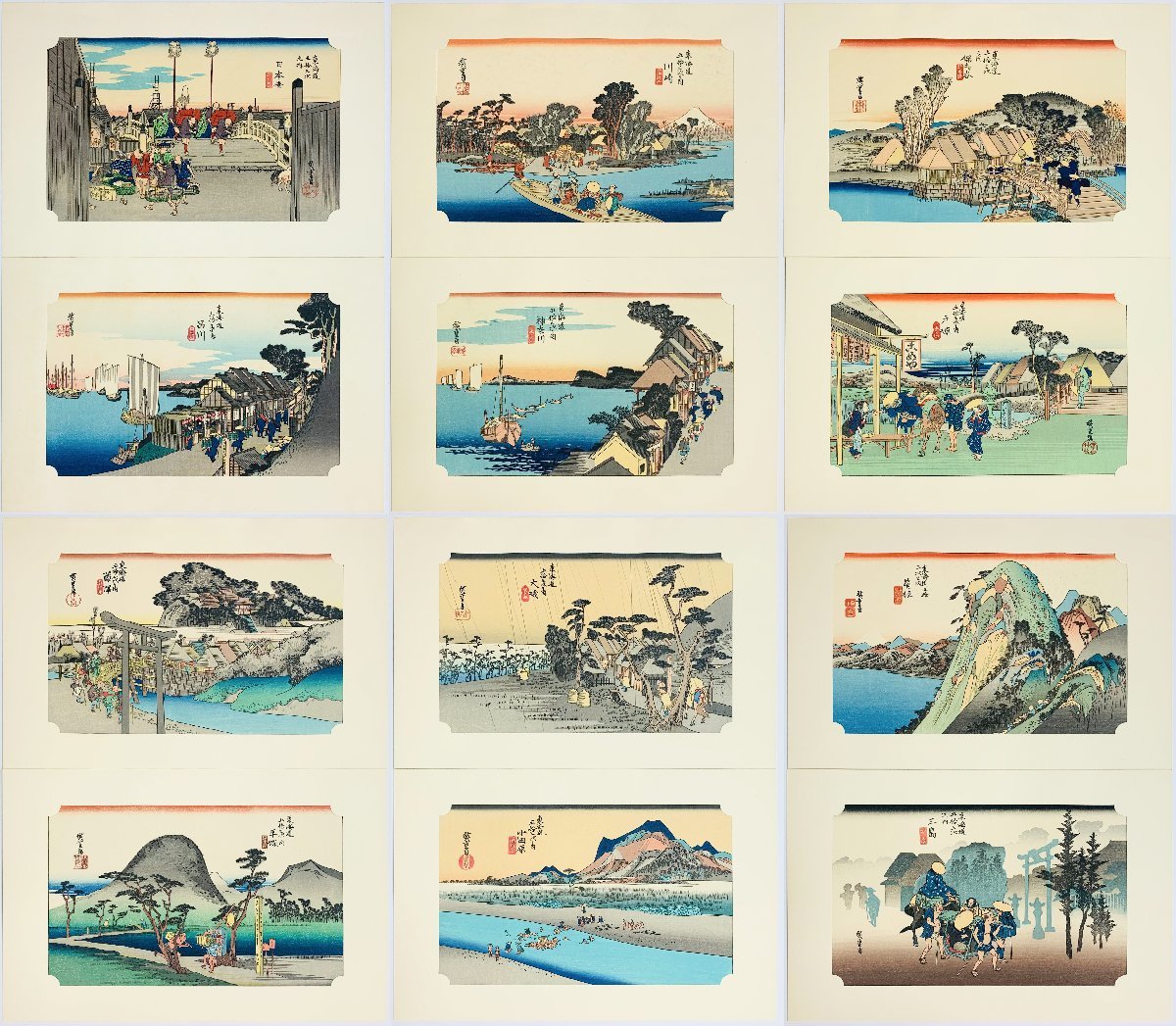 0820-001 廣重画　東海道五十三次　保永堂版　木版画　現状品 広重初代「東海道五十三次（保永堂版） 戸塚 元町別道【復刻版