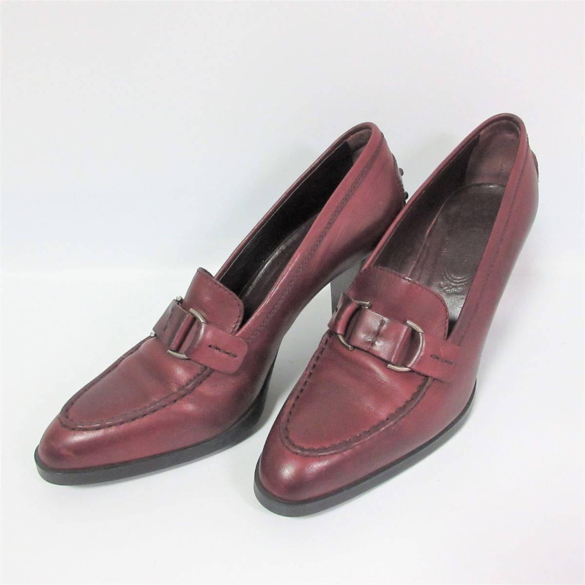 良品 TOD'S トッズ レザー チャンキーヒール ビット パンプス 37 約