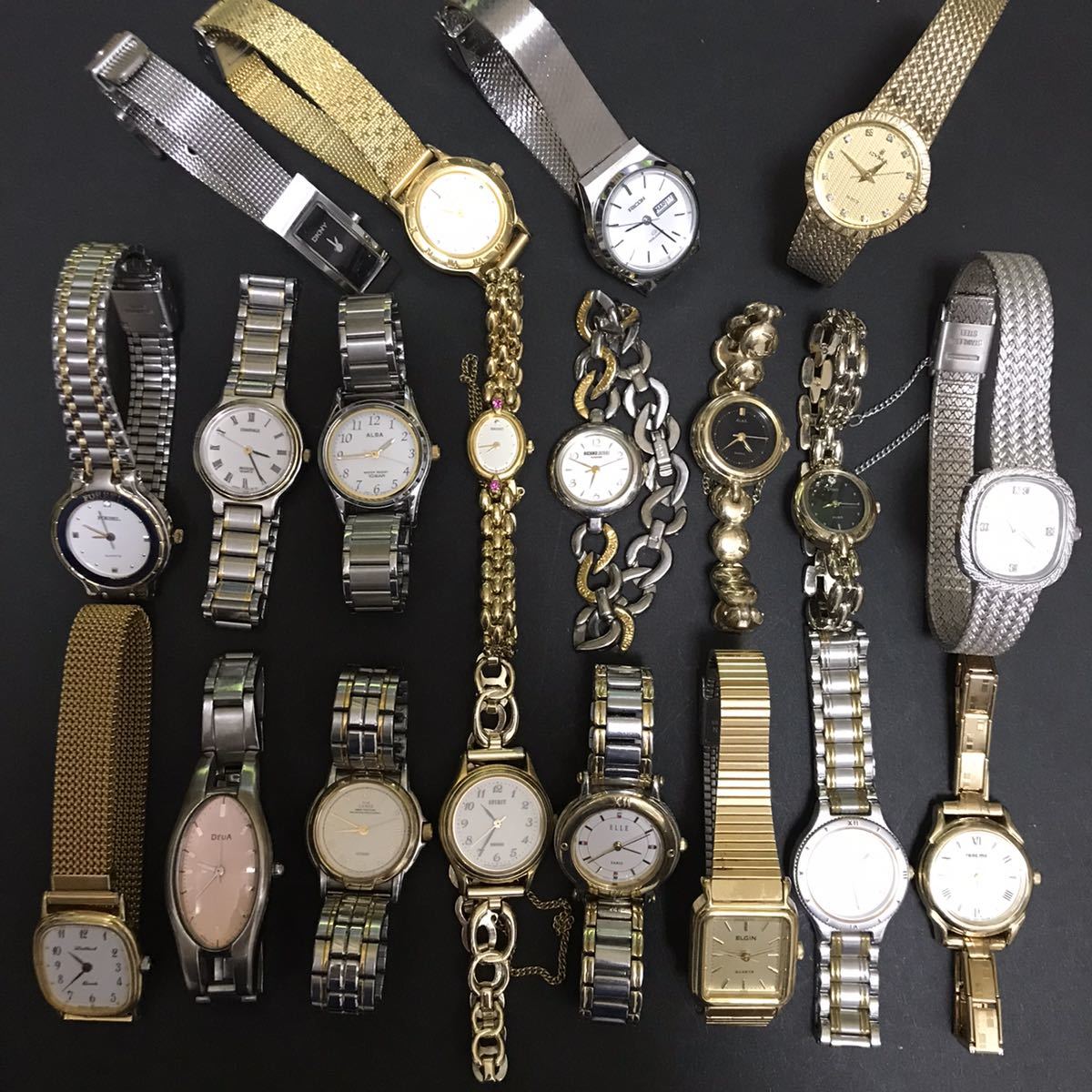 ブランド腕時計 20本 まとめ 送料無料 DKNY SEIKO ELGIN CITIZEN Orient ELLE CYMA renoma 〜 部品欠品無し 通電動作未確認のジャンク