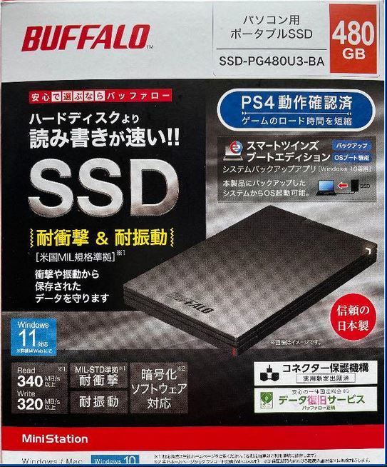 未開封新品】BUFFALO バッファロー 外付けSSD SSD-PG480U3-BA 480GB 